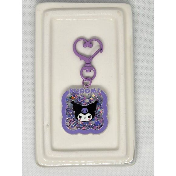 New! Kuromi Quicksand Glitter Bag Clip Key Ring Bag Charm w/Painted Clip - Picture 1 of 2